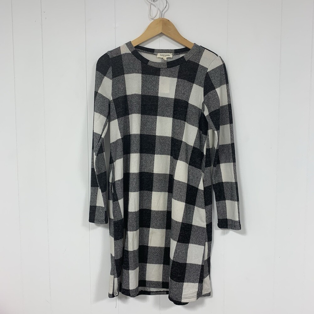 Sweet Lovely by Jen Pretty In Plaid Dress Black & White Size Small Long Sleeve